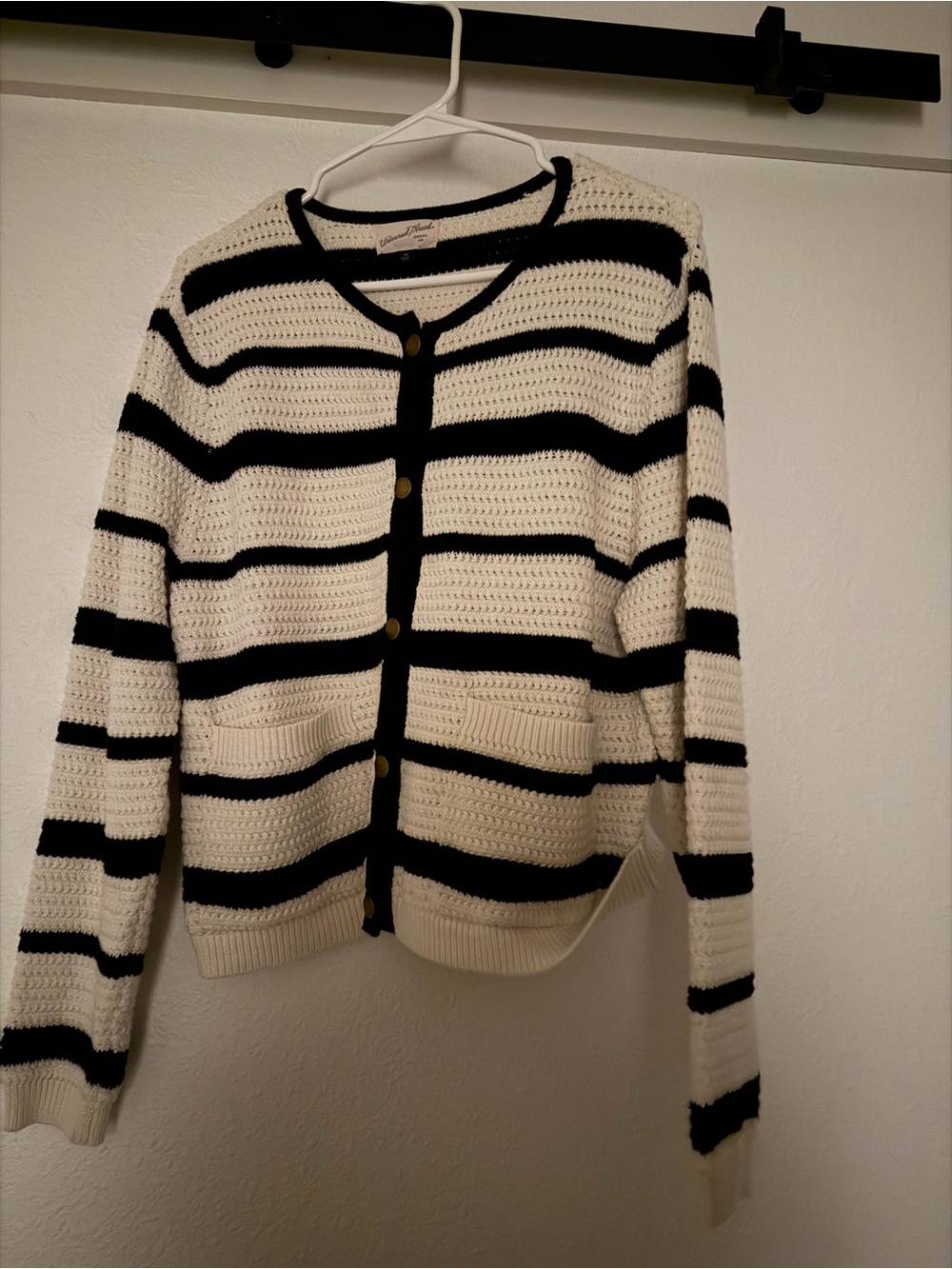 Universal Thread Black and Cream Striped Button-Front Cardigan